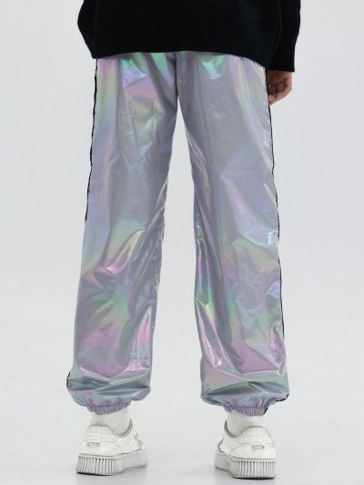 SHEIN Kids HYPEME Girls' Text Printed Cargo Pants With Flap Pockets