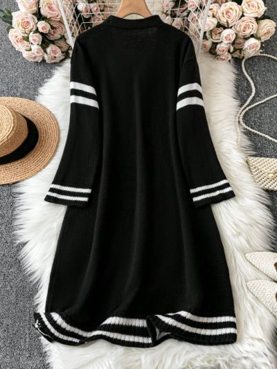 SHEIN LUNE Plus Size Stripe Pattern Drop Shoulder Cardigan