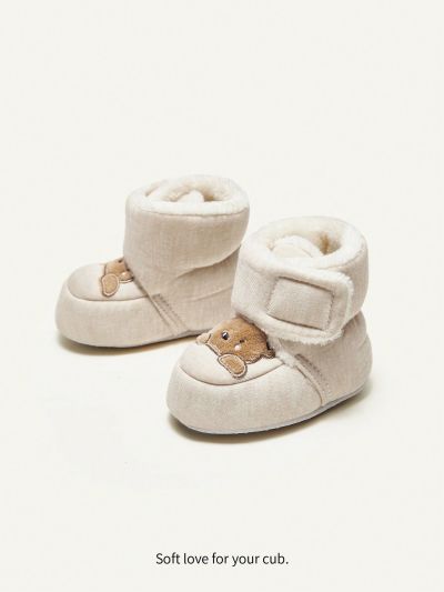 Cozy Cub Winter Cartoon Bear Pattern Baby Boots With Thickened Fleece For 0-1 Year Old
