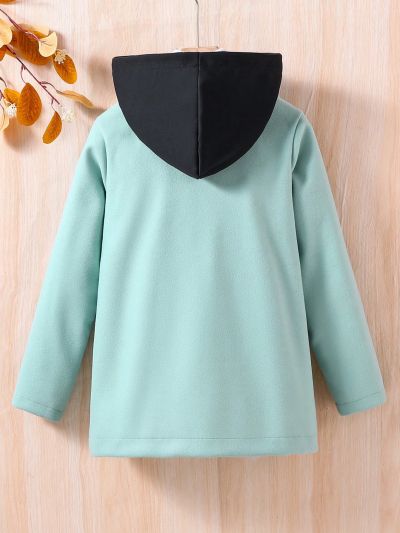 SHEIN Boys' Warm 2 In 1 Hooded Wool Coat, Mid-Long Length, Suitable For Daily Wear