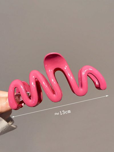 1pc Large Peach Pink Hair Clamp With 13cm Long Teeth For Thick Hair, Wave Design, Bun Clip Shark Clip Hair Accessory