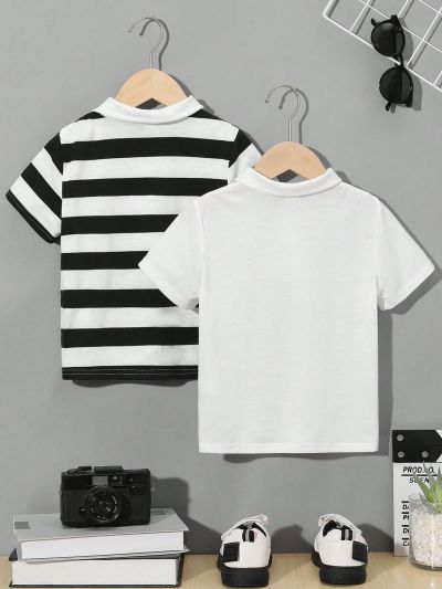 SHEIN Kids Academe 2pcs Young Boy Short Sleeve Polo Shirts