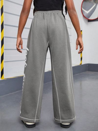 SHEIN Tween Girls' Casual Loose Knit Wide Leg Sweatpants For Daily Life