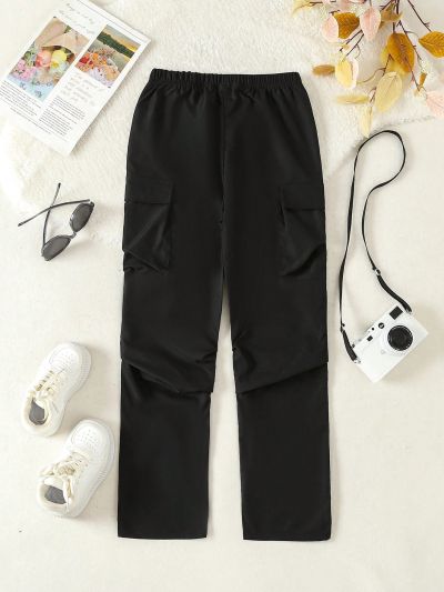SHEIN Kids HYPEME Tween Girl Flap Pocket Side Cargo Pants