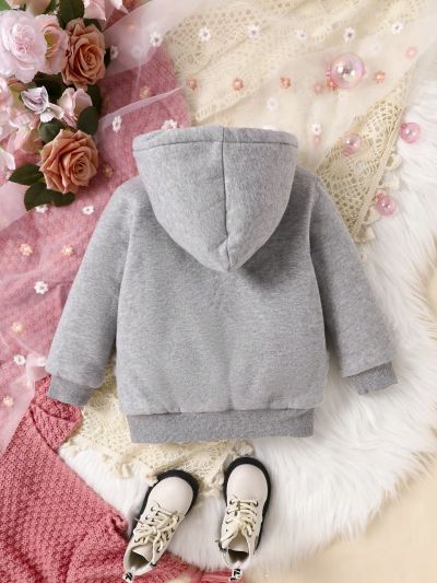 Infant Girls' Thickened Swan Printed Jacket With Fleece Lining