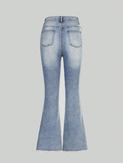 Teen Girls' Streetwear Outdoor Leisure Stretchy Flared Jeans With Distressed Details