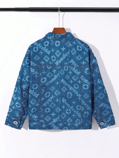 SHEIN Kids Cooltwn Boys' Casual Denim Print Button-Front Jacket