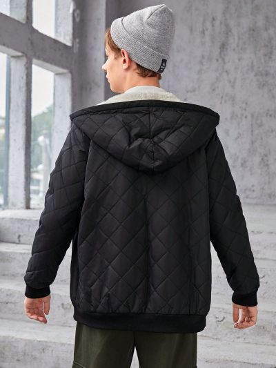 SHEIN Teen Boy Zip Up Thermal Lined Hooded Quilted Coat