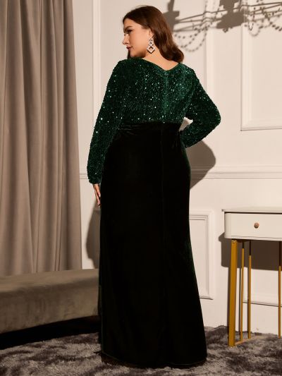 Plus Contrast Sequin Wrap Hem Bridesmaid Dress