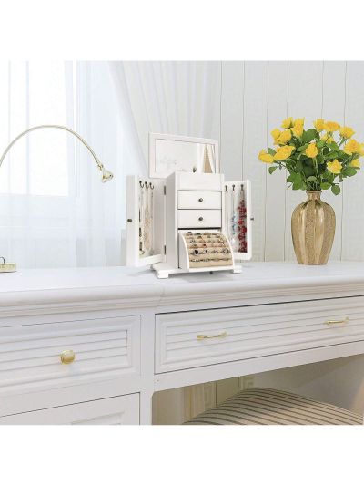 Jewelry Box for Women, Rustic Wooden Jewelry Boxes & Organizers with Mirror, 4 Layer Jewelry Organizer Box Display for Rings Earrings Necklaces Bracelets