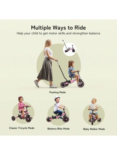 Besrey 7-in-1 Kids Tricycle for Toddler, Foldable Push Tricycle for Boys Girls 1-5 Years Old