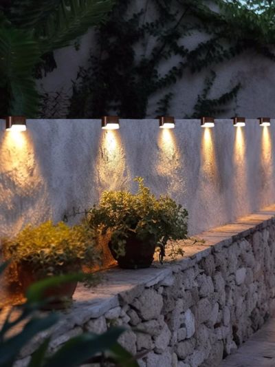 4pcs/set ABS Solar Lighting String With 1pc Wall Lamp, Modern Geometric Design Outdoor String Solar Light For Garden Decoration