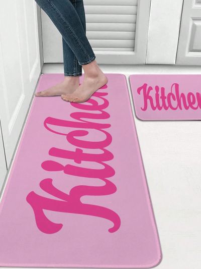 1pc Wooden Board Letter Print Kitchen Non-slip Floor Mat
