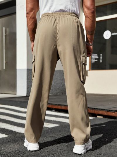Manfinity Homme Men'S Plus Size Solid Color Drawstring Waist Cargo Pants