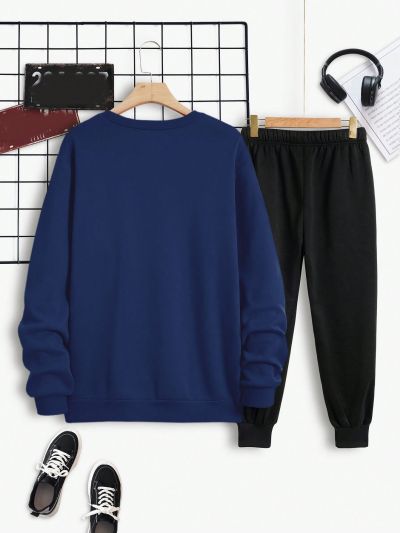 Men's Letter & Crown Printed T-shirt And Sweatpants Set