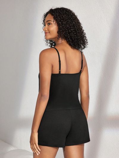 Draped Collar Cami Top And Shorts Home Wear Set