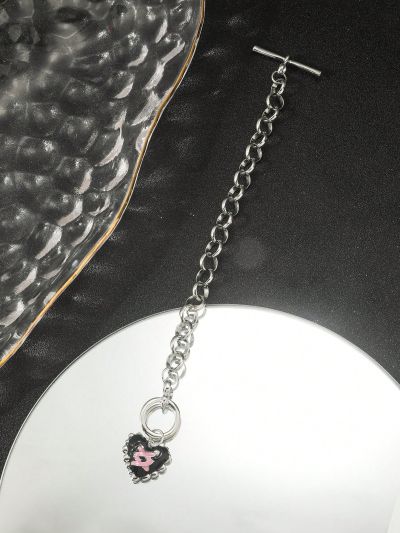 Goth 1pc Hip Hop Style Link Chain Heart Pendant Bracelet