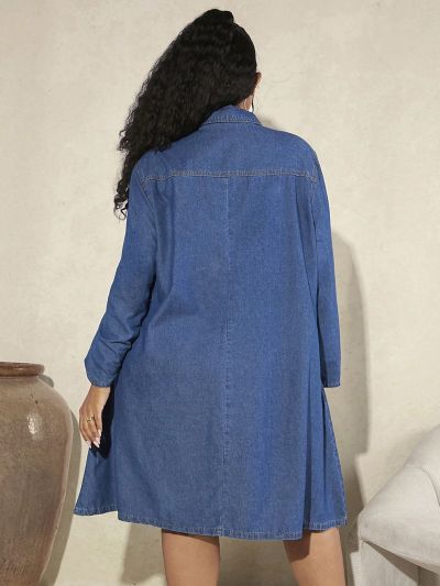 SHEIN CURVE+ Women's Plus Size Half Button Denim Dress