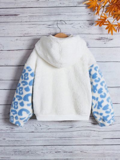 SHEIN Kids Cooltwn Little Girls' Leopard Patchwork & Badge Detail Hooded Jacket