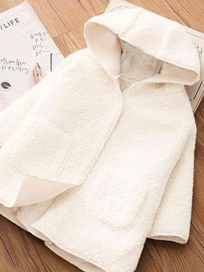 SHEIN Kids Cooltwn Girls' Fuzzy Hooded Casual Jacket