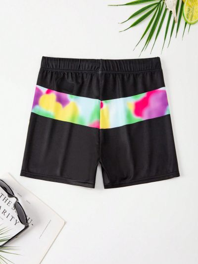 SHEIN Teen Boys Casual And Comfortable Game Console Handle Pattern Boxer Swimming Trunks