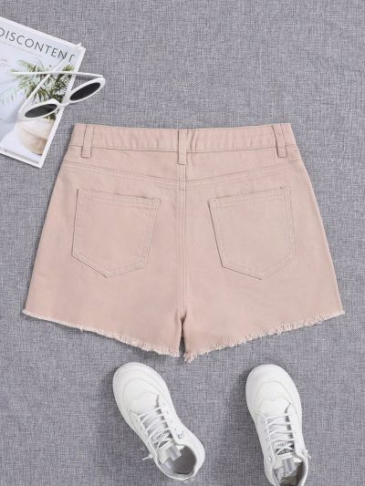SHEIN Teen Girl Frayed Ripped Denim Shorts