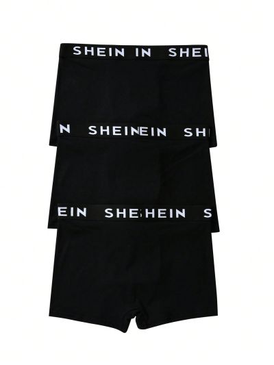 Teen Boy 3pcs Letter Patterned Black Boxer Briefs