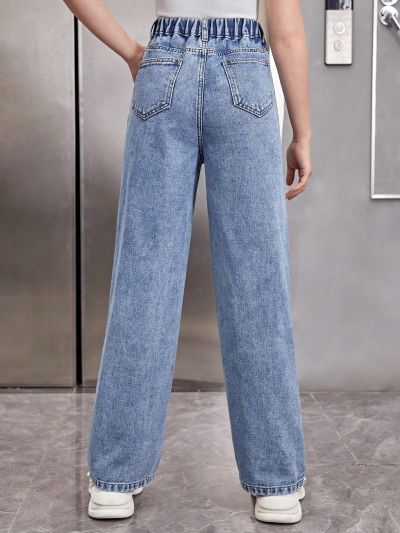 Teenagers' Elastic-Free Casual Loose Fit Irregular Ripped Jeans