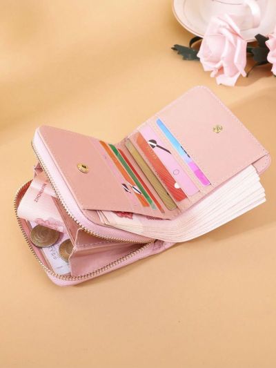 Small Zipper Coin Purse For Women, Short Embroidered Wallet