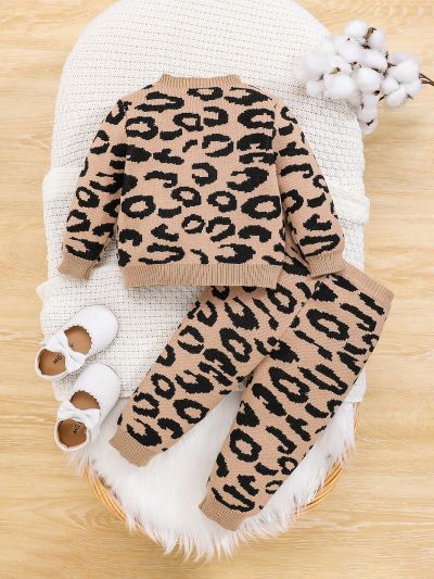 SHEIN Baby Girl Leopard Pattern Sweater & Knit Pants