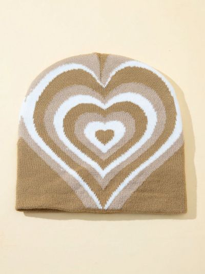 Y2k Street Style Knitted Beanie With Heart Pattern And No Brim