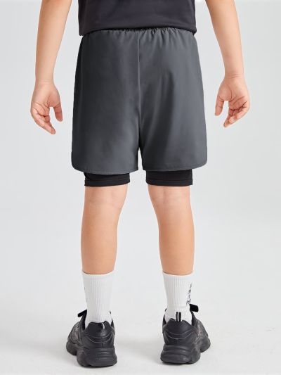 SHEIN Teenage Boys' 2 In 1 Sport Shorts With Inner Lining And Pocket For Mobile Phone