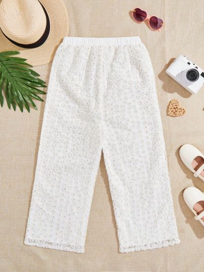 SHEIN Kids Nujoom Embroidered Flowers Wide Leg Pant