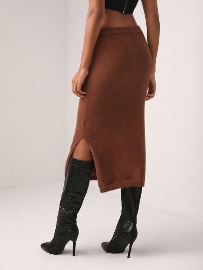 GABRIELLE NTI Solid Split Hem Sweater Skirt