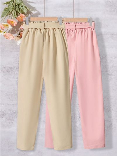 SHEIN Kids Nujoom Tween Girls Bud Belted Palazzo Pants