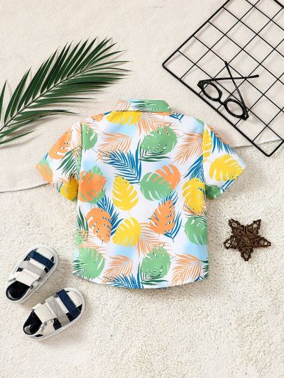 Baby Boys' Tropical Leaf Pattern Printed Casual Short Sleeve Shirt For Summer
