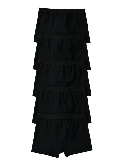 Boys' Comfy Stretchable Black 5pcs Bear Pattern Boxer Brief Set