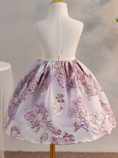 SHEIN Kids Nujoom Young Girl's Loose Fit Casual Elastic Waist Jacquard A-Line Skirt