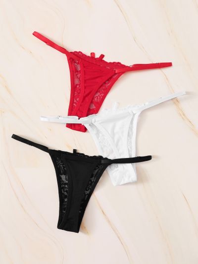 Floral Lace Thong Panty Set 3pack