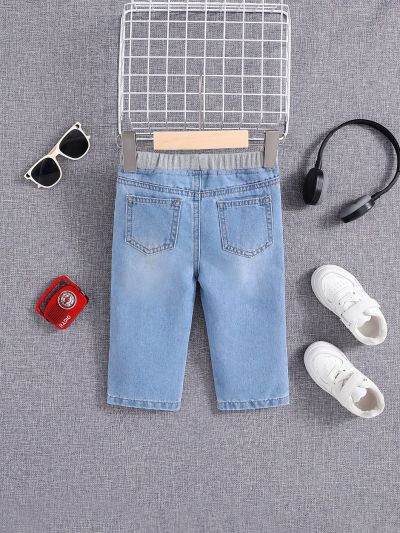 SHEIN Baby Boy Spring-Summer Light Washed Distressed Denim Pants
