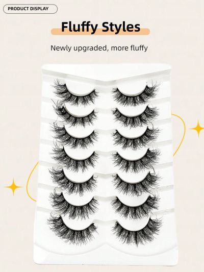 7 Pairs Fluffy Faux Mink False Eyelashes Natural Messy Crisscross Soft Wispy Full Strip Fake Eyelashes