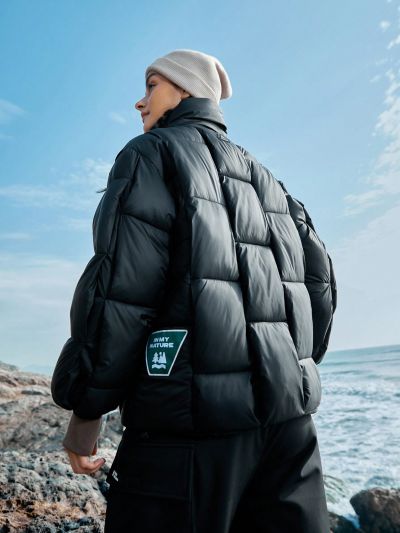 In My Nature Women's Zip Front Stand Collar Padded Jacket With Letter Patch