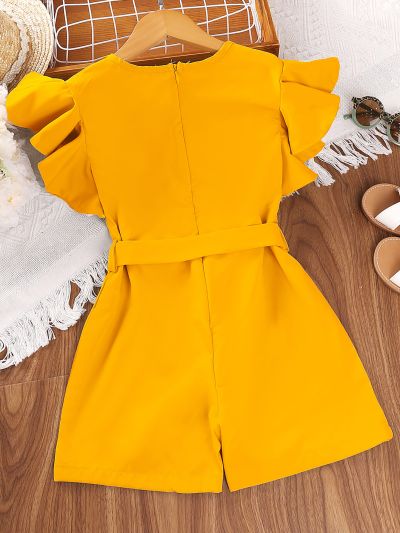 SHEIN Kids FANZEY Girls Butterfly Sleeve Belted Romper