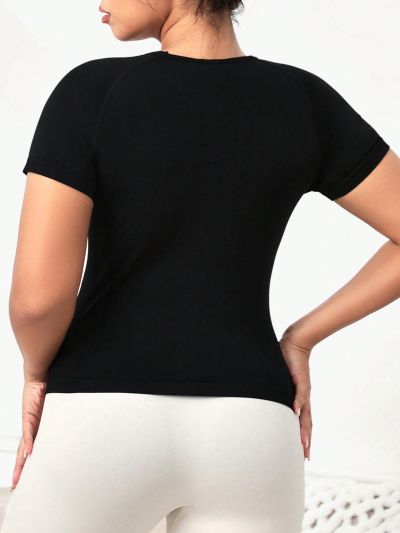 Yoga Basic Plus Size Women'S Round Neck Raglan Short Sleeve Sports T-Shirt