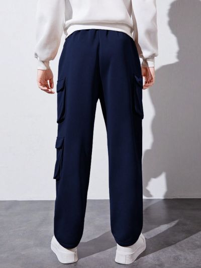 SHEIN Teen Boys' Casual Side Striped Comfortable Straight Pants With Covered And 3d Pockets