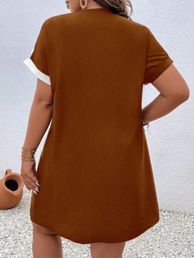 Plus Size Half Zipper Floral Printed Dress