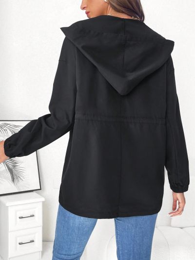 SHEIN Maternity Drawstring Waist Zip Up Hooded Coat