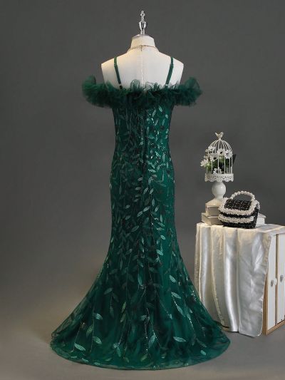 Tween Girl'S Elegant Glamorous Mermaid Style One Shoulder Formal Dress With Sequins, Suitable For Party, Birthday, Spring/Summer