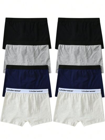 Teenage Boys' Elastic High Waist Solid Black Color Comfortable Boxer Briefs With English Letter Pattern