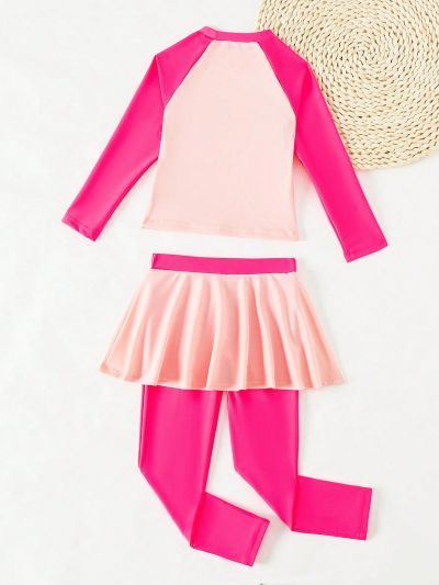 Young Girls' Strawberry Pattern Raglan Sleeve T-Shirt Tankini Swimsuit Suit